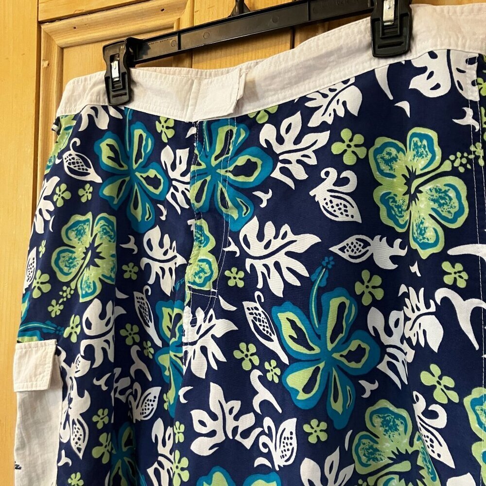 Jimmy'z Mens Vintage 90s Floral Swim Trunks Board Shorts Size 34 Blue SP EXC - Picture 2 of 9